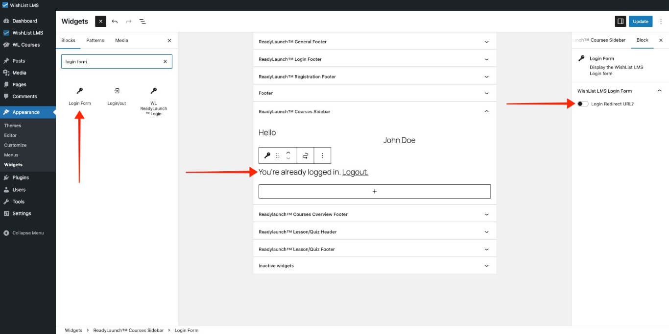Widgets de formulario de inicio de sesión