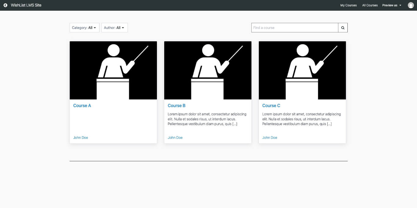 WishList LMS Courses listings