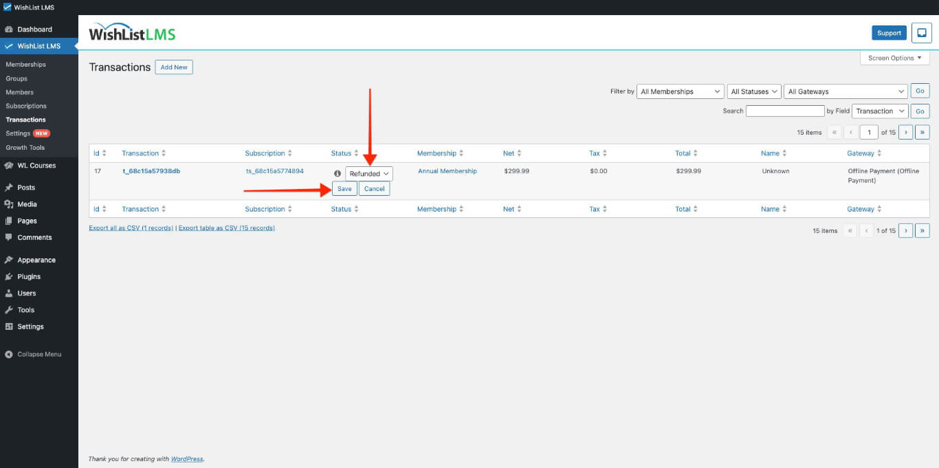 Refund transaction on Offline Payment