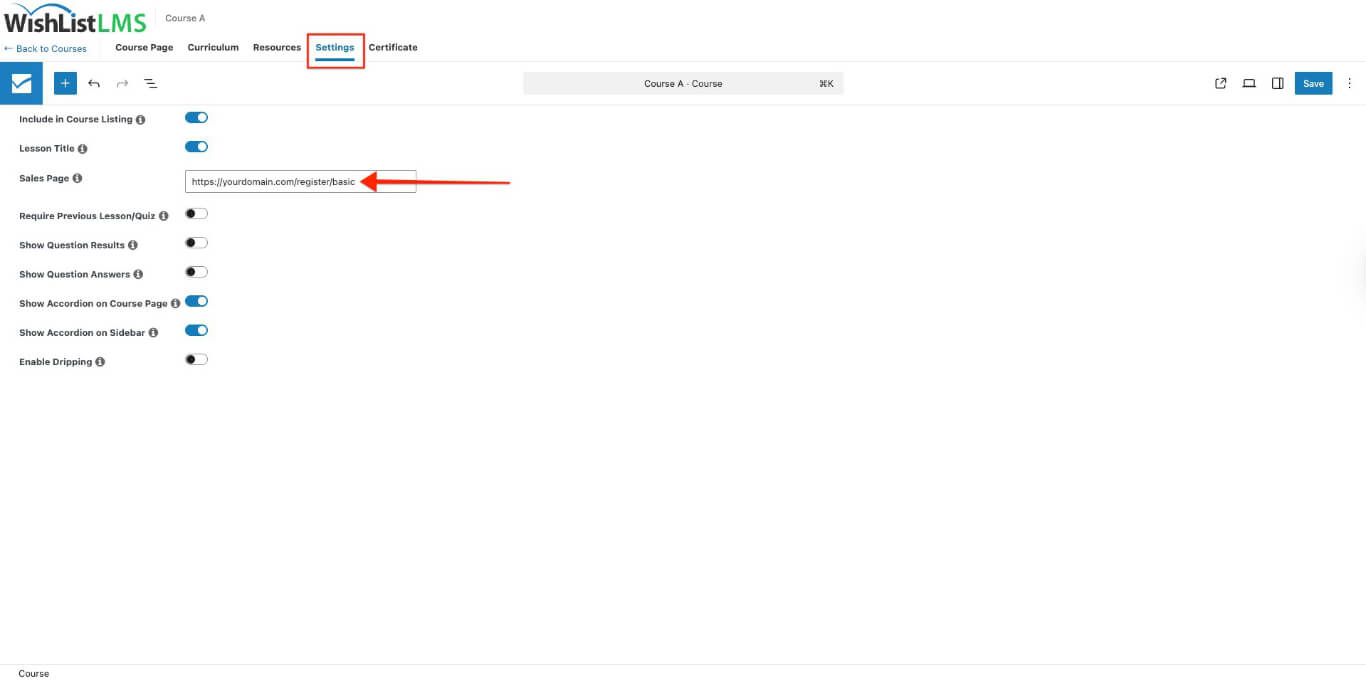 WishList LMS Courses Sales Page