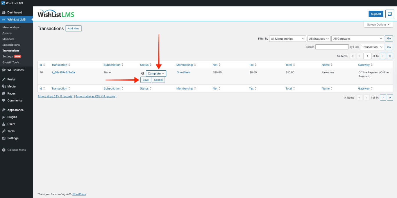 Change status to complete for Offline Payment