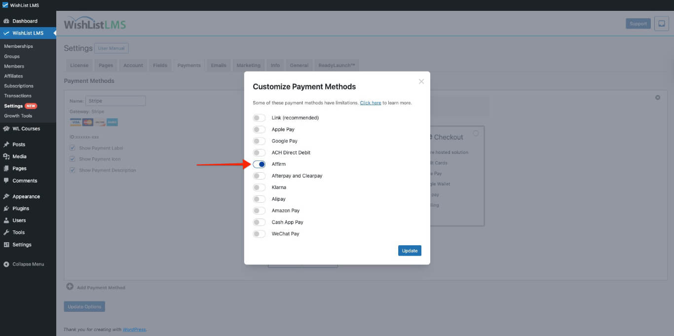 Affirm payment method