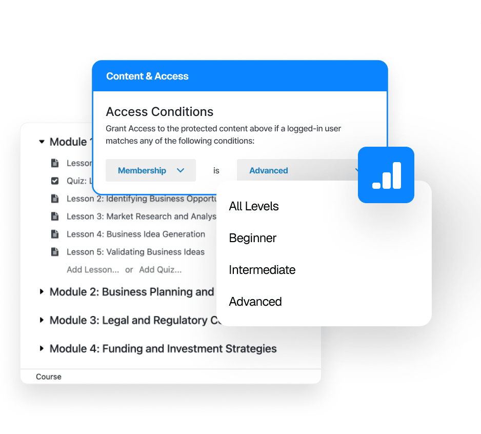Organice sus cursos en niveles de afiliación